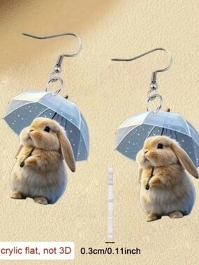 Blue Bunny with Umbrella Small Pets Earring Charm